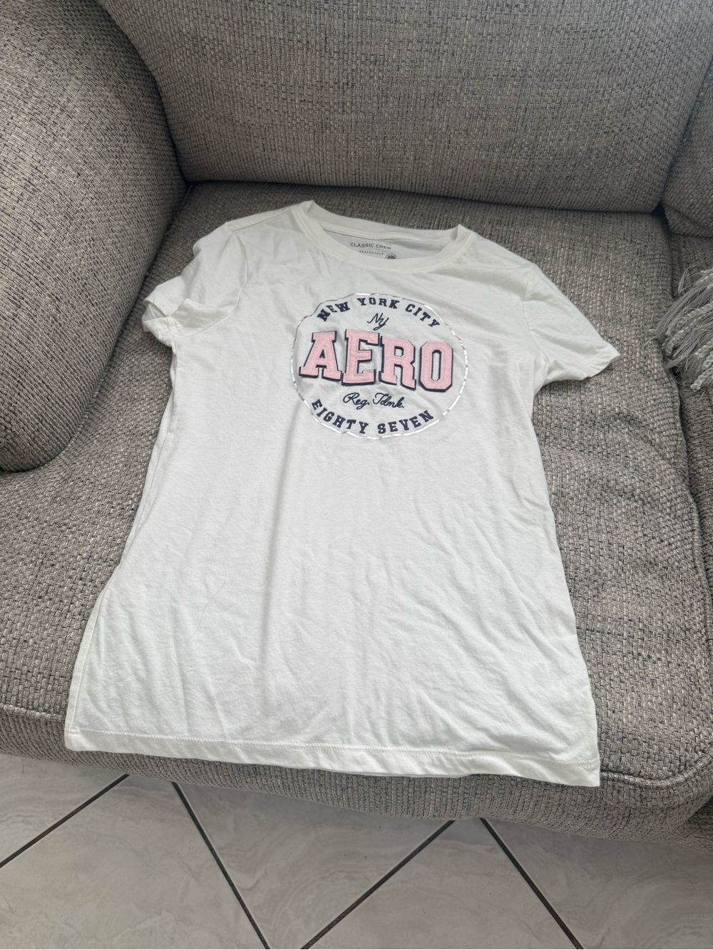 Aeropostale White Tee with Pink AERO Logo